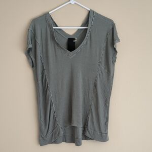 Small Heather Green Short Sleeve V Neck Top